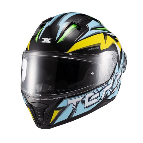 Capacete Fecha Raptor Genesis Azul Amarelo Branco Bril - TEXX
