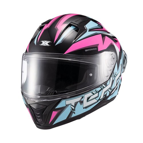 Capacete Fecha Raptor Gênesis Azul Rosa Branco Brilho - TEXX
