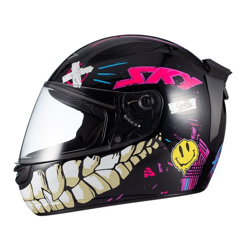 Capacete Two Chaos Preto Brilho Transf Rosa - SKY